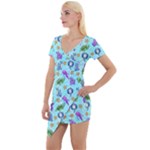 Sea Ocean Sealife Turtle Jellyfish Short Sleeve Asymmetric Mini Dress