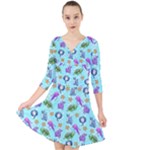 Sea Ocean Sealife Turtle Jellyfish Quarter Sleeve Front Wrap Dress