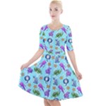 Sea Ocean Sealife Turtle Jellyfish Quarter Sleeve A-Line Dress With Pockets