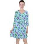 Sea Ocean Sealife Turtle Jellyfish Quarter Sleeve Ruffle Waist Dress