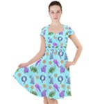 Sea Ocean Sealife Turtle Jellyfish Cap Sleeve Midi Dress With Pockets