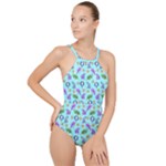 Sea Ocean Sealife Turtle Jellyfish High Neck One Piece Swimsuit