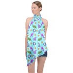 Sea Ocean Sealife Turtle Jellyfish Halter Asymmetric Satin Top