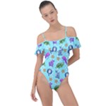 Sea Ocean Sealife Turtle Jellyfish Frill Detail One Piece Swimsuit