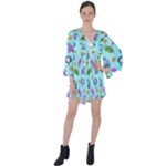 Sea Ocean Sealife Turtle Jellyfish V-Neck Flare Sleeve Mini Dress