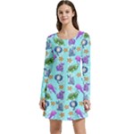 Sea Ocean Sealife Turtle Jellyfish Long Sleeve Velour Skater Dress