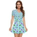 Sea Ocean Sealife Turtle Jellyfish V-Neck High Waist Chiffon Mini Dress