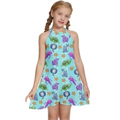 Kids  Halter Collar Waist Tie Chiffon Dress 