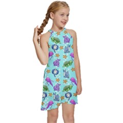 Kids  Halter Collar Waist Tie Chiffon Dress 