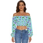 Sea Ocean Sealife Turtle Jellyfish Long Sleeve Crinkled Weave Crop Top