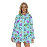 Sea Ocean Sealife Turtle Jellyfish Round Neck Long Sleeve Bohemian Style Chiffon Mini Dress