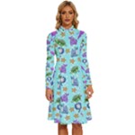 Sea Ocean Sealife Turtle Jellyfish Long Sleeve Shirt Collar A-Line Dress