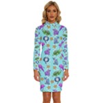 Sea Ocean Sealife Turtle Jellyfish Long Sleeve Shirt Collar Bodycon Dress