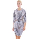 Cracked Marble Symphony Pattern Design Quarter Sleeve Hood Bodycon Dress