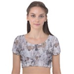 Cracked Marble Symphony Pattern Design Velvet Short Sleeve Crop Top 