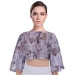 Cracked Marble Symphony Pattern Design Tie Back Butterfly Sleeve Chiffon Top