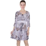 Cracked Marble Symphony Pattern Design Quarter Sleeve Ruffle Waist Dress