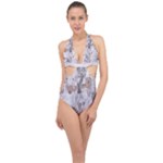 Cracked Marble Symphony Pattern Design Halter Front Plunge Swimsuit