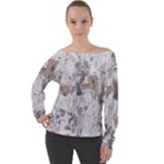 Cracked Marble Symphony Pattern Design Off Shoulder Long Sleeve Velour Top