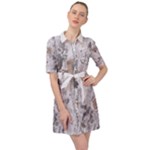 Cracked Marble Symphony Pattern Design Belted Shirt Dress