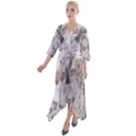 Cracked Marble Symphony Pattern Design Quarter Sleeve Wrap Front Maxi Dress