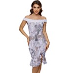 Cracked Marble Symphony Pattern Design Off Shoulder Ruffle Split Hem Bodycon Dress