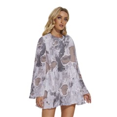 Round Neck Long Sleeve Bohemian Style Chiffon Mini Dress 