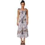 Cracked Marble Symphony Pattern Design Tie-Strap Tiered Midi Chiffon Dress