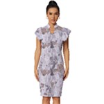 Cracked Marble Symphony Pattern Design Vintage Frill Sleeve V-Neck Bodycon Dress