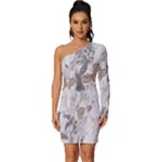 Cracked Marble Symphony Pattern Design Long Sleeve One Shoulder Mini Dress