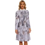 Cracked Marble Symphony Pattern Design Long Sleeve Shirt Collar A-Line Dress