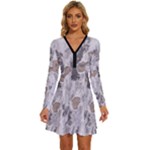 Cracked Marble Symphony Pattern Design Long Sleeve Deep V Mini Dress 