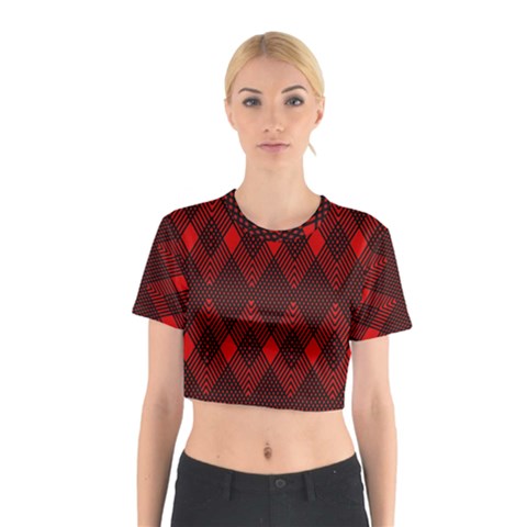 muster rot schwarz Cotton Crop Top from ArtsNow.com