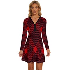 Long Sleeve Deep V Mini Dress  