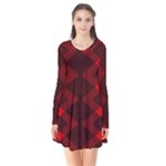 pattern black red Long Sleeve V-neck Flare Dress