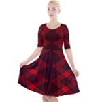 pattern black red Quarter Sleeve A-Line Dress With Pockets