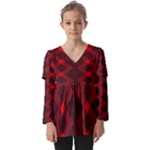 pattern black red Kids  V Neck Casual Top