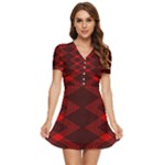 pattern black red V-Neck High Waist Chiffon Mini Dress