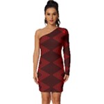 pattern black red Long Sleeve One Shoulder Mini Dress