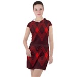 pattern red black, Drawstring Hooded Dress