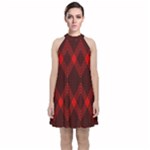 pattern red black, Velvet Halter Neckline Dress 