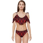 pattern red black, Ruffle Edge Tie Up Bikini Set	