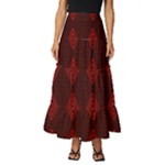 pattern red black, Tiered Ruffle Maxi Skirt