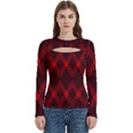 pattern red black, Women s Cut Out Long Sleeve T-Shirt