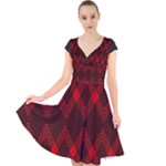 pattern, red, black,  Cap Sleeve Front Wrap Midi Dress