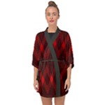 pattern, red, black,  Half Sleeve Chiffon Kimono