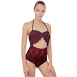 pattern, red, black,  Scallop Top Cut Out Swimsuit