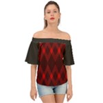 pattern, red, black,  Off Shoulder Short Sleeve Top