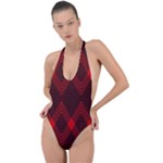 Muster rot rot schwarz Backless Halter One Piece Swimsuit