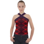 pattern rot schwarz Cross Neck Velour Top